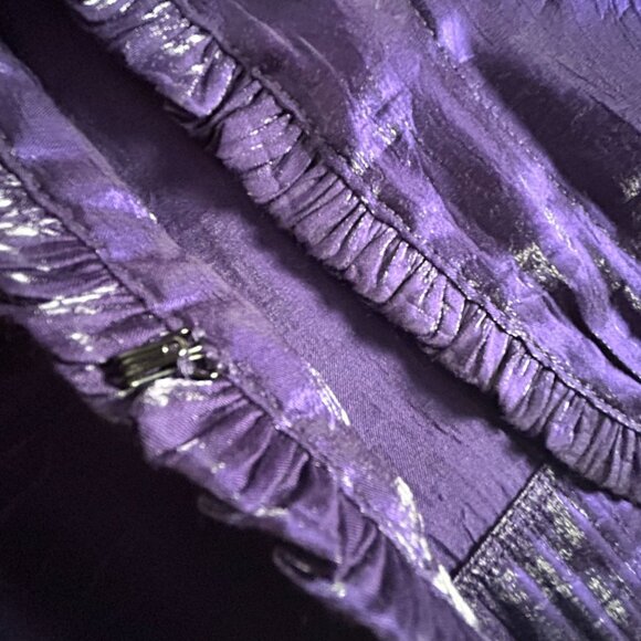 Chico's Womens Open Front Ruffle Trim Jacket Size 2 Metallic Purple Lightweight - Picture 7 of 8